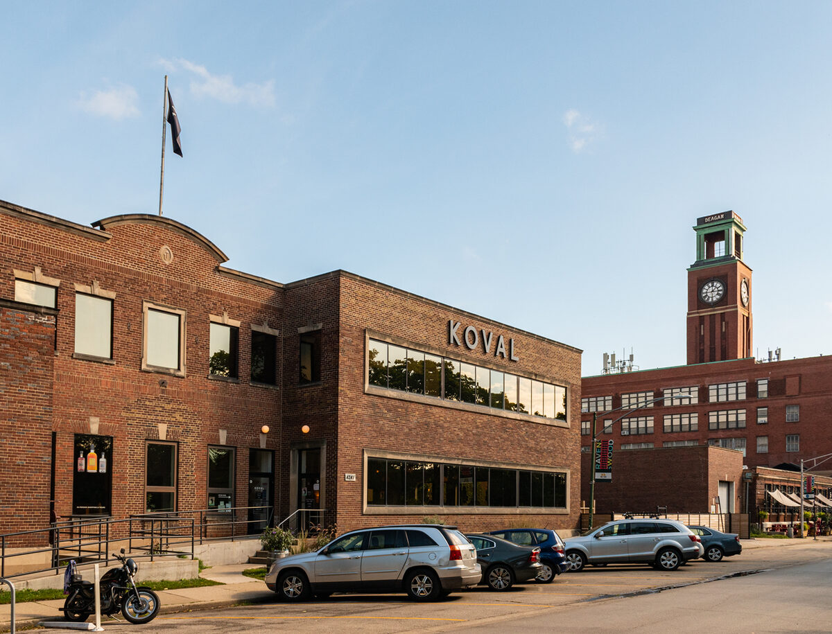 KOVAL Distillery building exterior on Ravenswood Avenue, Chicago