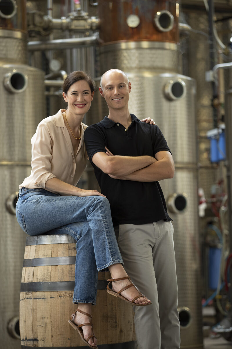 Dr. Sonat Birnecker Hart and Dr. Robert Birnecker in front of the still